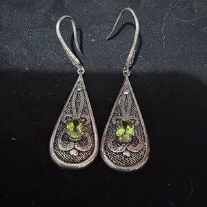 Peridot & Sterling Silver  Filigree Teardrop Earrings